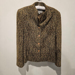 Women's Emil Rutenberg Collection VTG Tweed Blazer M Brown Green Creme Burgandy